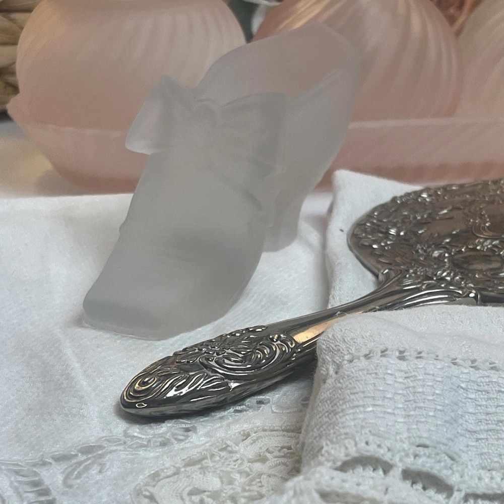 Glass Frosted Slipper With Bow On‎ Front White Satin Vintage Cinderella